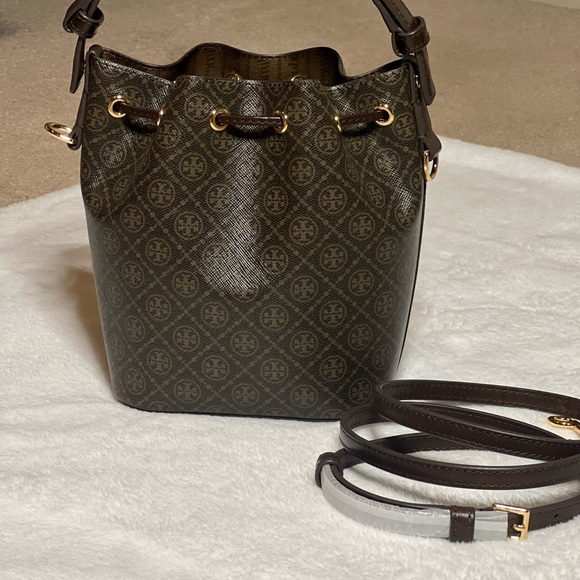 Tory Burch -T monogram Coated Canvas  Mini Bucket Bag - Picture 3 of 7